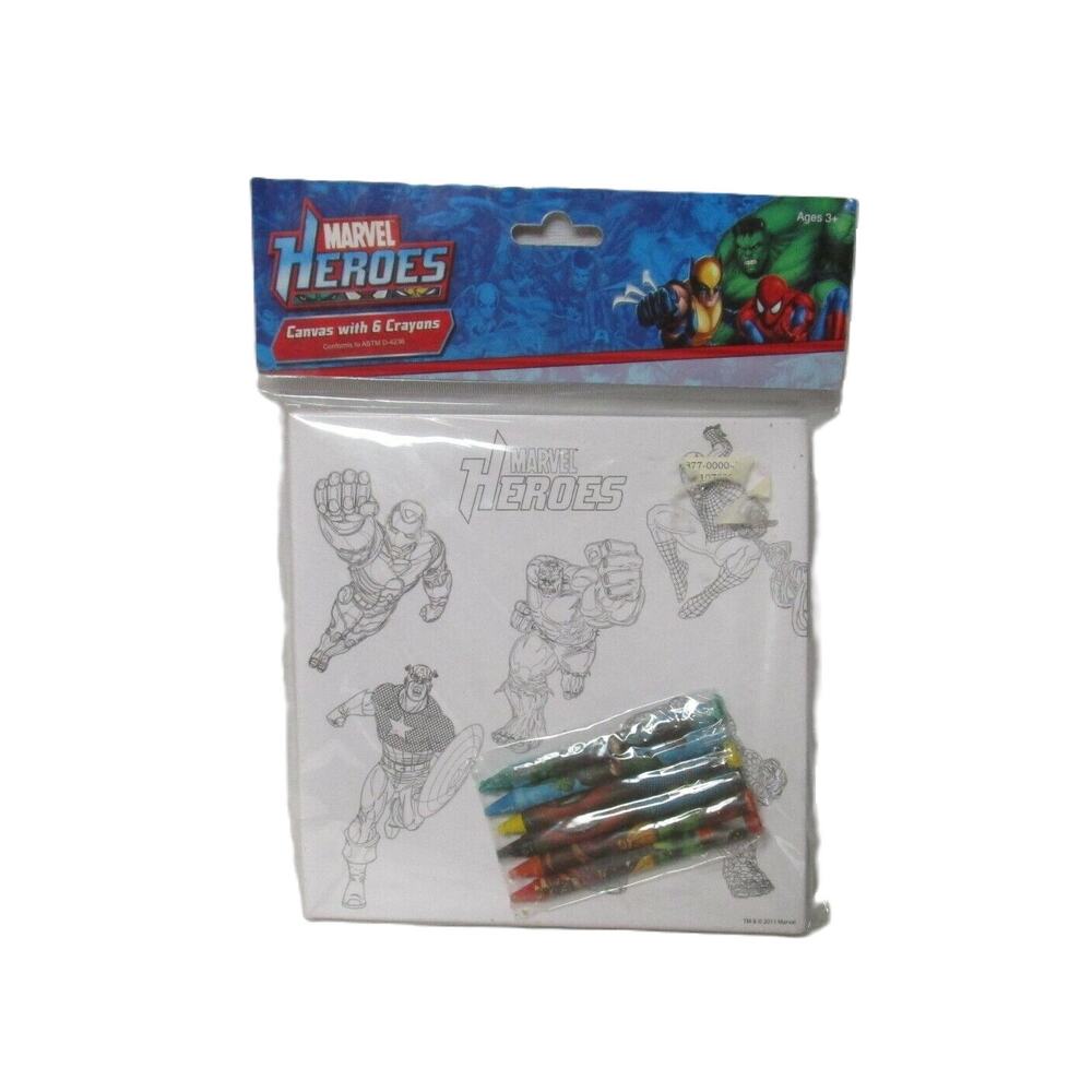 Marvel Heroes Canvas Coloring Kit 7x7 Matted Craft Set Iron Man Hulk Spiderman
